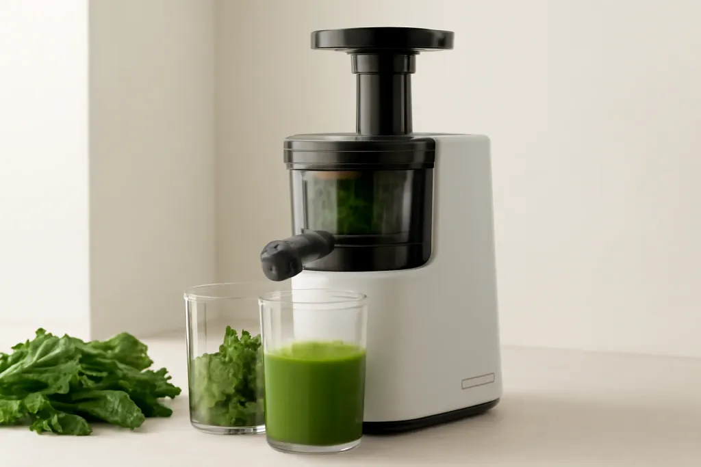 Editorial illustration related to how to choose a juicer for leafy greens