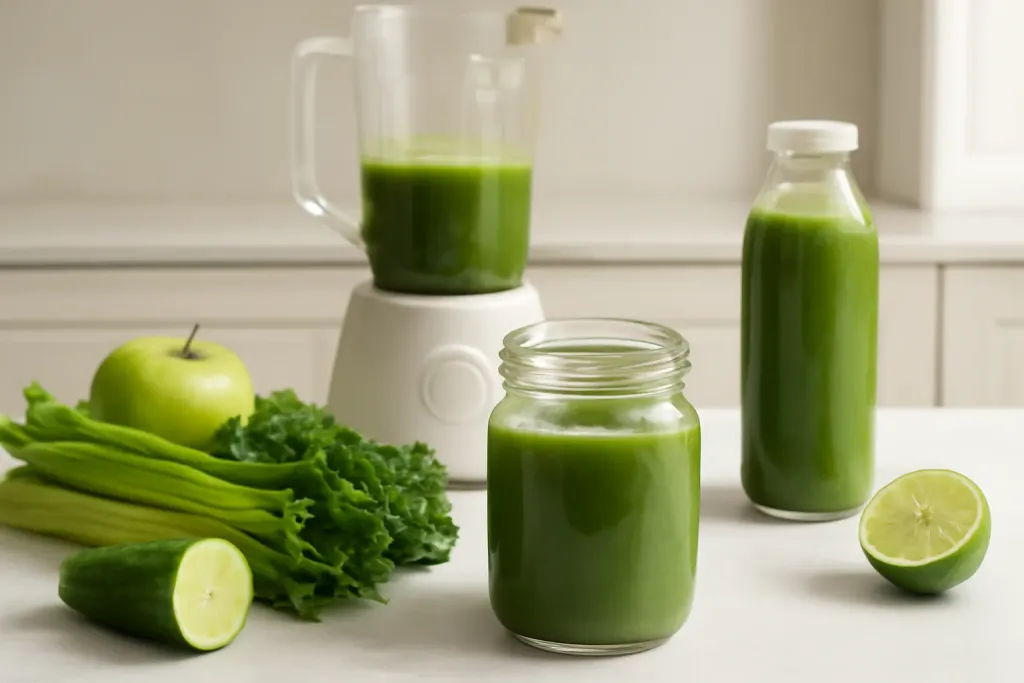 A second photo showing a related step or detail for how to store green juice safely