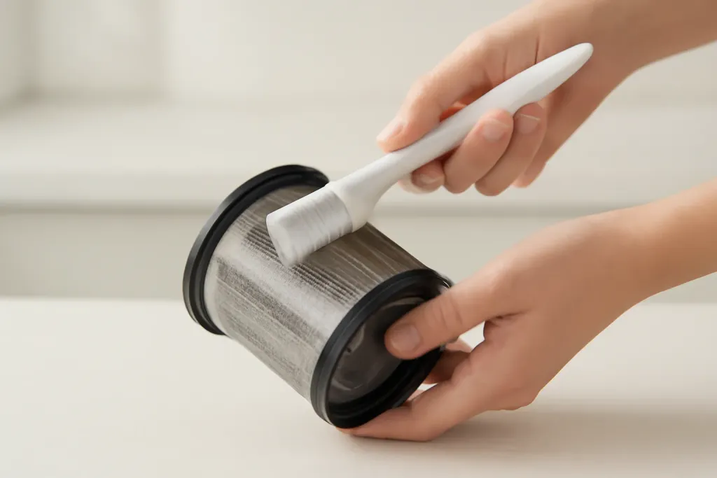 Editorial illustration related to juicer cleaning brush guide