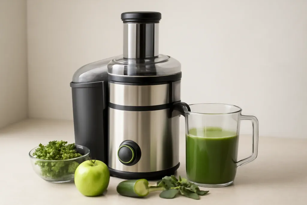 Editorial illustration related to juicer vs blender for green drinks
