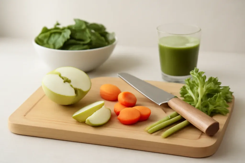 Editorial illustration related to produce preparation tools for juicing