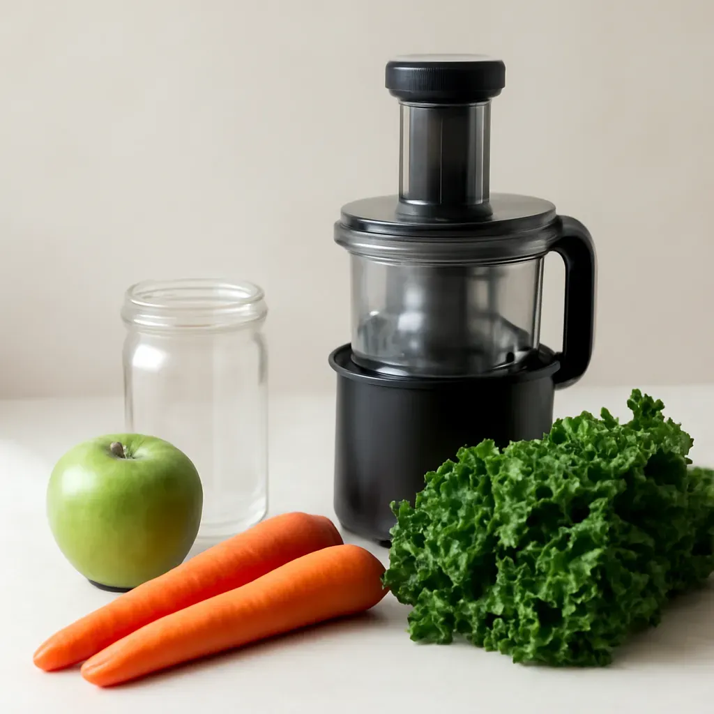 Editorial illustration (not the exact linked listing) of beginner juicing equipment checklist bundle