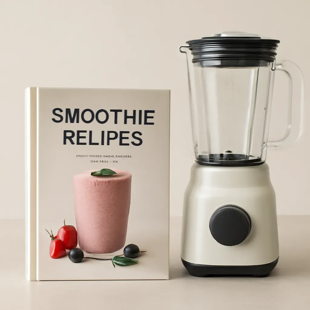 Editorial illustration (not the exact linked listing) of blender smoothie recipe book