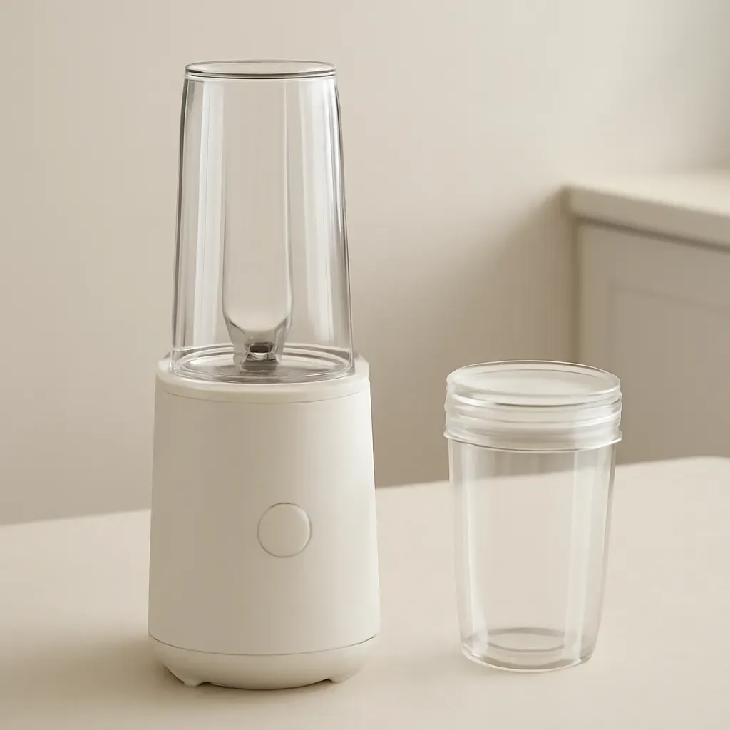 Editorial illustration (not the exact linked listing) of personal blender with two travel cups