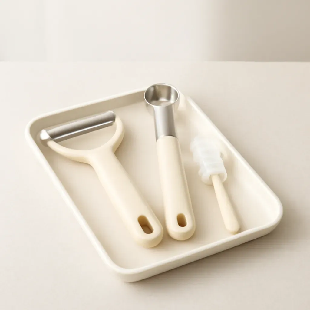 Editorial illustration (not the exact linked listing) of produce prep station organizer tray
