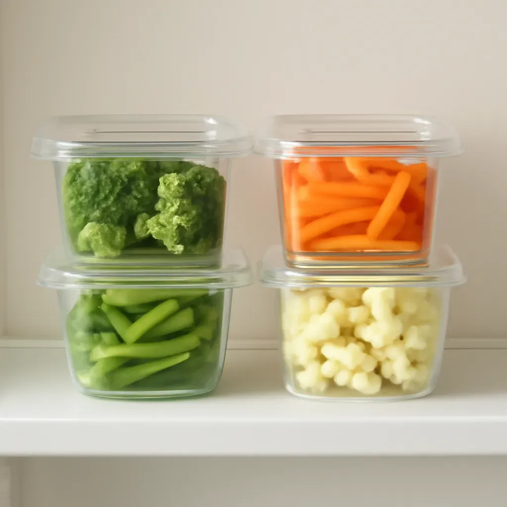 Editorial illustration (not the exact linked listing) of produce storage containers for prepped ingredients