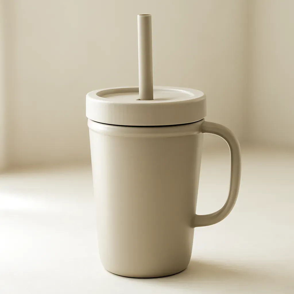 Editorial illustration (not the exact linked listing) of travel cup with wide straw for smoothies