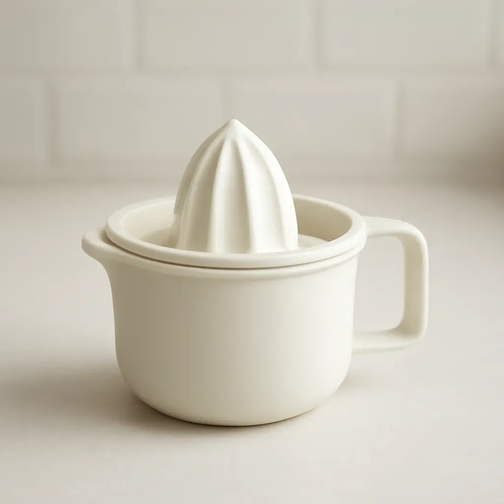 Editorial illustration (not the exact linked listing) of travel-size citrus press